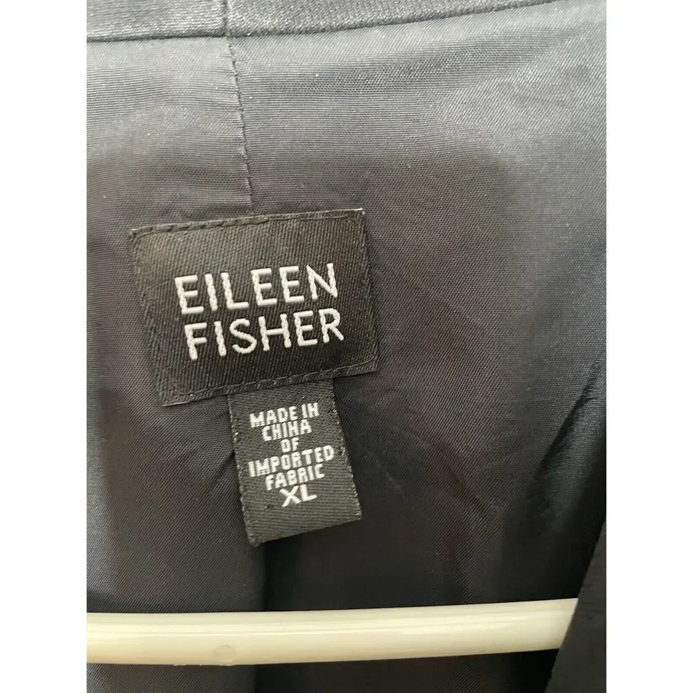 Eileen Fisher Size XL Black Jacket Open Front Blazer Short Pockets